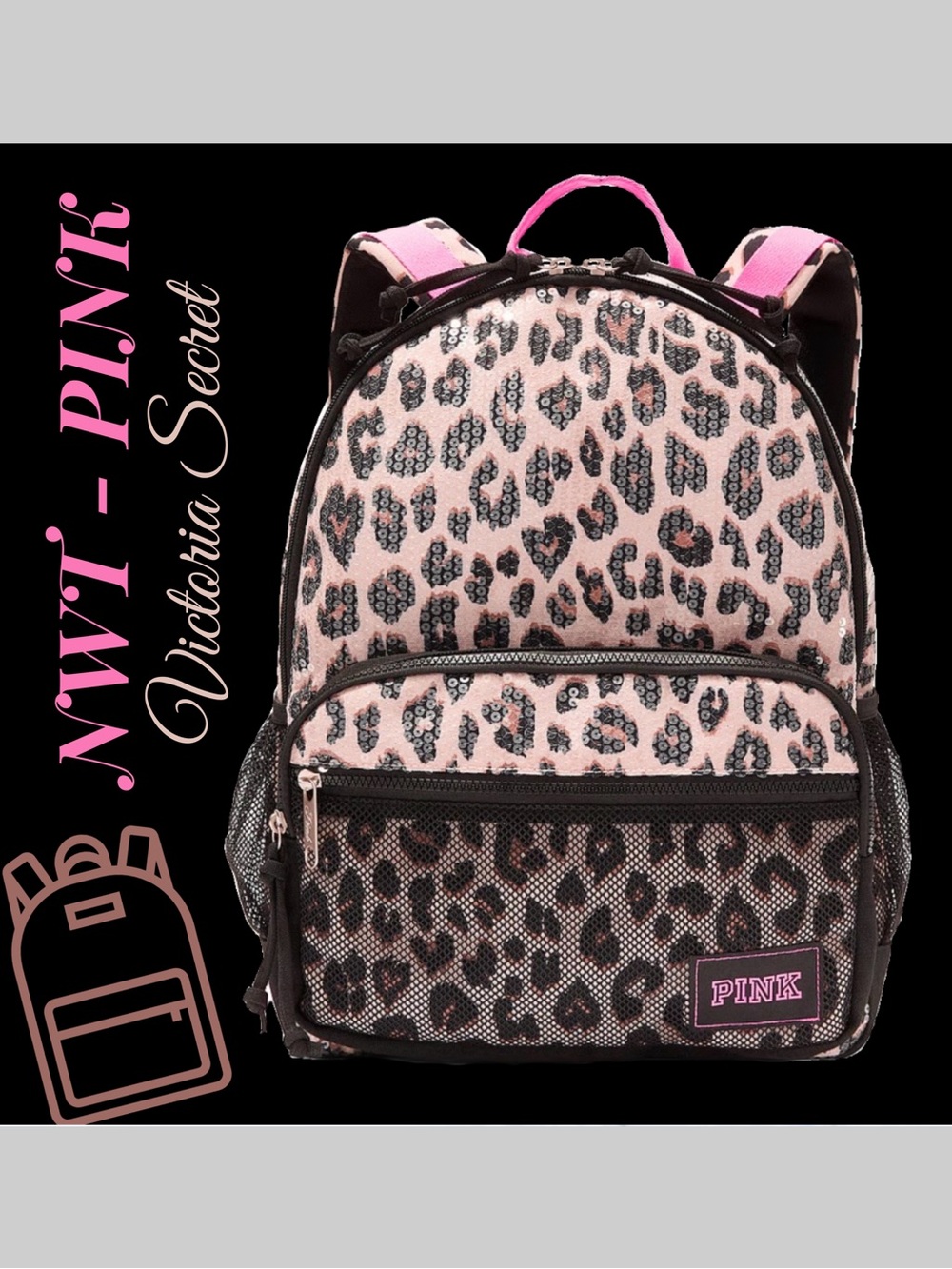 NWT Victoria's Secret PINK Sequin Leopard Backpack